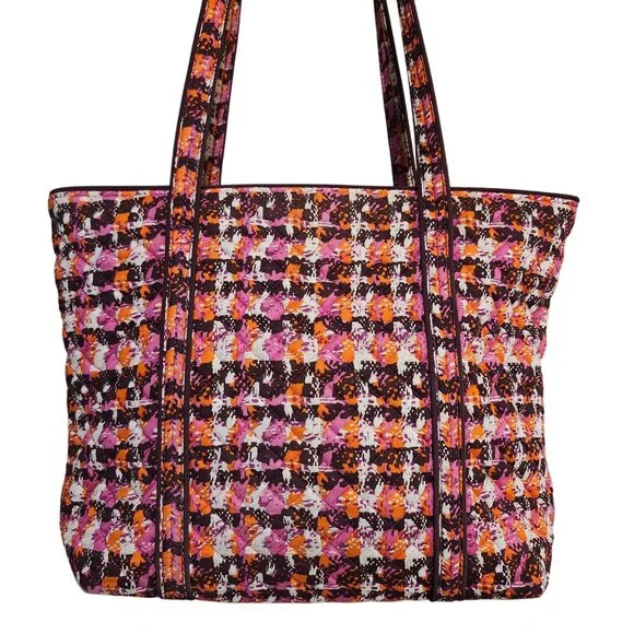 Vera Bradley Classic Tote Bag Houndstooth Tweeds Pink Orange Brown Quilted Retir - Picture 5 of 8